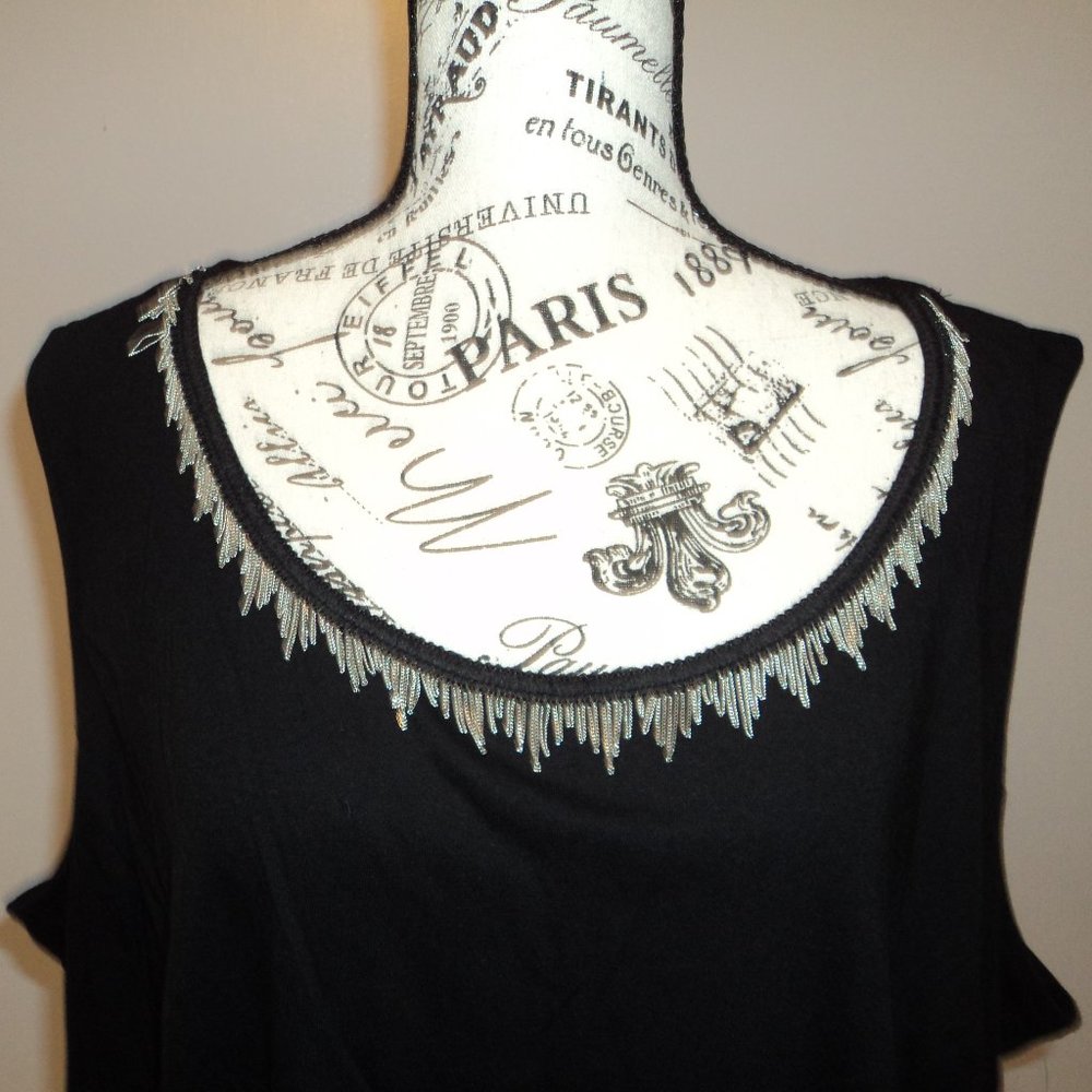 NWT Catherines Women's Plus 3X 26/28W Black Tank Top Metal Fringe